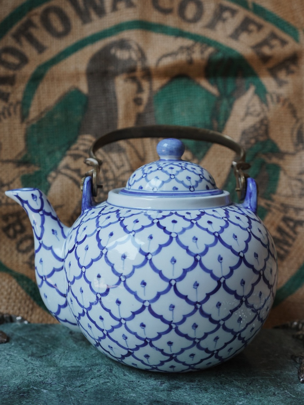 Vintage Andrea by Sadek Porcelain Brass Handle Teapot